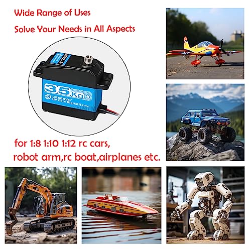 Pack of 2 RC Servo 35KG Steering Servo 7.4V Digital Motor Stainless Steel Gear High Torque Waterproof for DIY Robotic RC Cars - size: 35kg x 2PCS(270°)