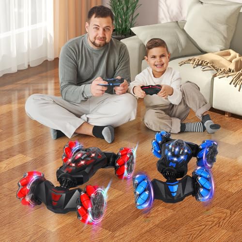 RC Stunt Car, 2.4 GHz 4WD Remote Control Gesture Sensor Toy Cars, Double Sided Rotating Off Road Vehicle 360° Flips with Lights Music, Drift rc car for Boys and Girls 3-12 Birthday