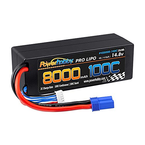 Powerhobby 4s 8000MAH 100C 14.8V Lipo Battery w EC5 Plug Hard Case : Fits Arrma Kraton 8S / Losi DBXL-E