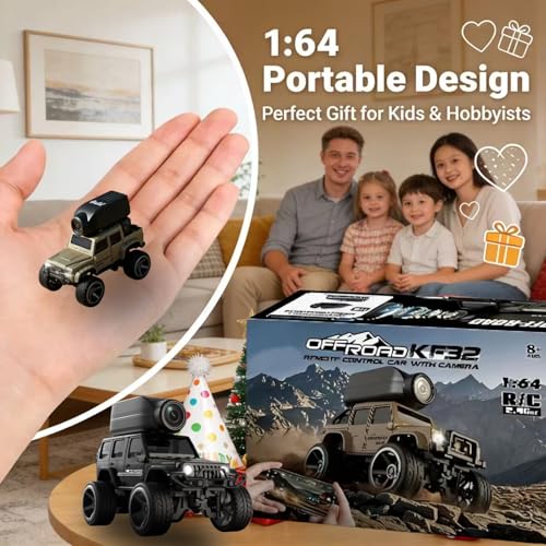 1:64 Scale 4WD Alloy Mini RC Crawler Car with FPV Camera, 2.4GHz RTR Off-Road Mini Desktop RC Drift Car with LED Lights, Adjustable Speed Dual Mode, Model Vehicle Toy Gift for Adults Kids - color: Yellow