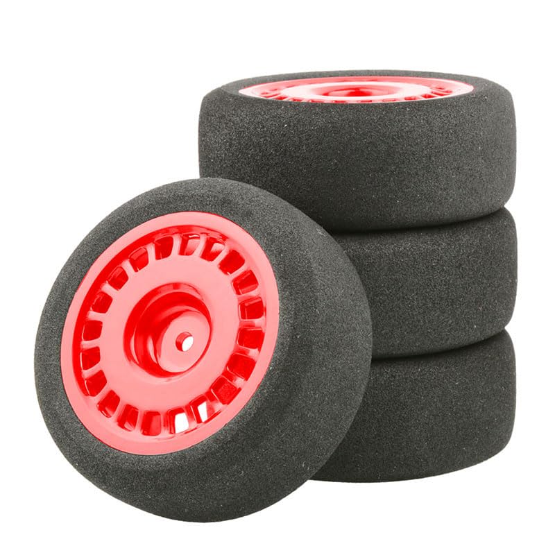 RC Tires and Wheels, Offset 3mm 1/10 Scale RC On Road Touring Car 12mm Hex Wheels Rim and 68mm/2.68" EVA Sponge Tires for 1/10 RC On Road Car Accessories (Color : 1 Set Red) - color: 1 Set Red