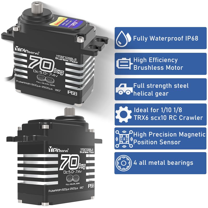70KG High Torque,GX3270BLS Digital RC Servo, 180/270/360 Degree Metal Gear, IP68 Brushless Motor, Black (180 Degree) - style: 180 Degree