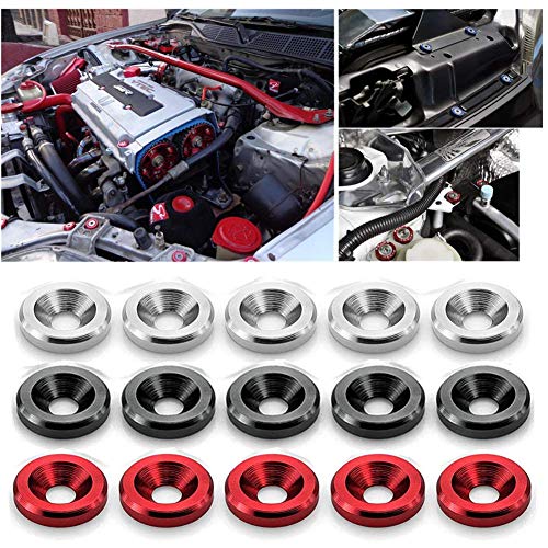 STETION 25 Pcs Fender Bumper Washer Bolt 6061 T6 Grade M6x20mm CNC Finishing Washer Engine Bay Dress Up Fastener Kit (Black) - color: Black