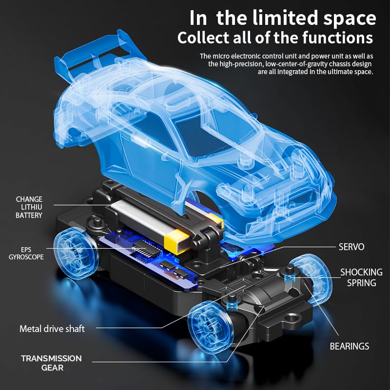 1/43 Scale RC Drift Car, 2.4G Full Proportional 4WD Remote Control Car with Gyro, Adjustable Speed & LED Lights, Alloy RC Vehicle for Adult