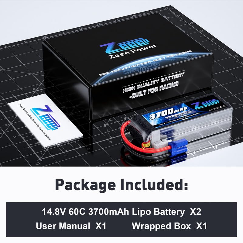 Zeee 4S Lipo Battery 3700mAh 60C 14.8V with EC5 Plug (2 Packs) | Soft Case Battery for RC Airplane Helicopter RC Boat UAV Drone FPV RC Car Truck Boat