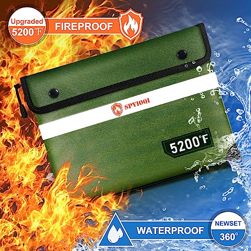 Upgraded 5200°F Fireproof Document Bag - Heat Insulated, Fireproof Safe Pouch with Zipper, 8 Layers of Functional Materials, Firep roof Money Bag for Cash/Documents, Water Resistant Fire Bags - color: Green, size: 12" x 8.5"