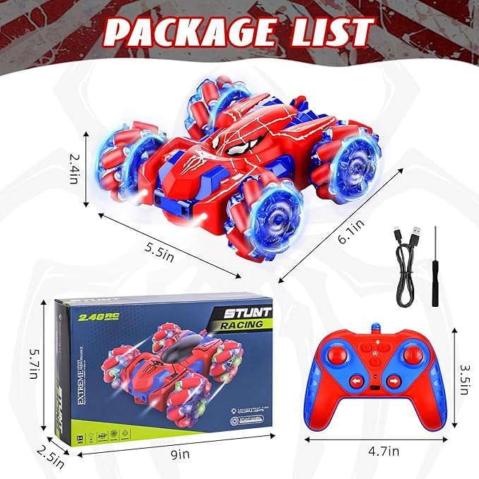 Spider Remote Control Car, Double Sided 360°Rotating USB Direct Charging RC with Cool Lights, 2.4Ghz Drift RC Stunt Vehicle, 360°Rotating 4WD Off-Road Race Car Toys for 4-12 Boy Girl Gifts (Blue) - color: Blue