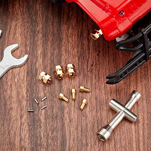 Ripeng 4 Piece 7mm Brass Extended Hex Wheel Hubs Compatible with SC x 24 Wheel Spacers RC Brass Weight Hex Hub Extended Combiner with a Cross Wrench Compatible with SC x 24 1/24 RC Crawler Car