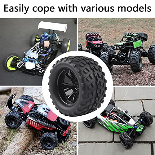 4X RC 1/10 Scale Monster Truck Tires Gravel Tread w/ 5 Spokes Wheel Rim | Black, For Stampede HSP Redcat Volcano XTE PRO - style: Twin 5 Spokes-Black