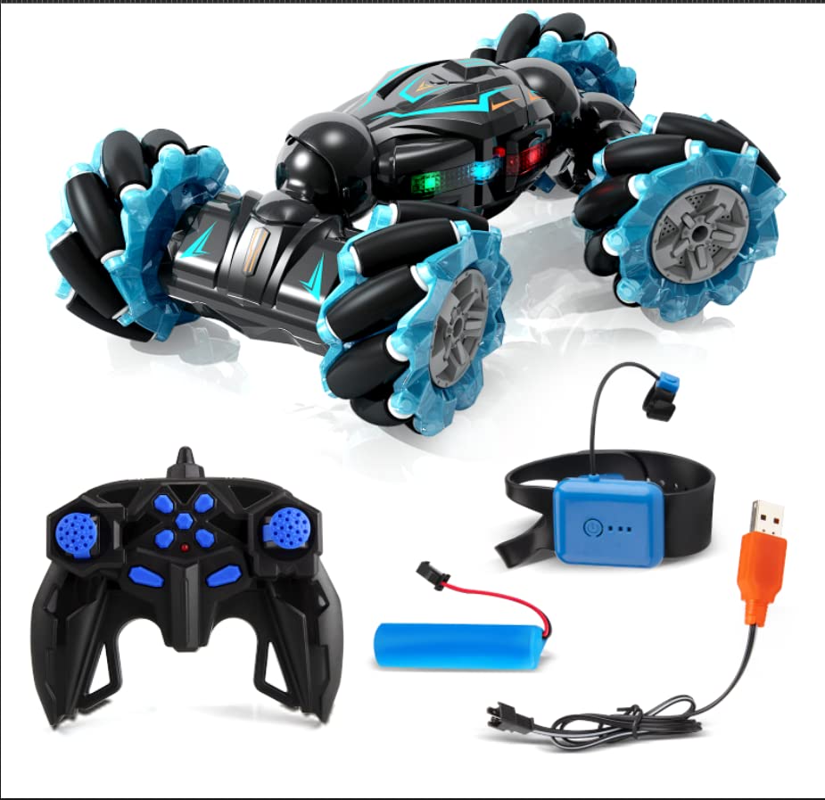 Deejoy 1:12 Gesture Sensing RC Stunt Car, 2.4GHz 4WD Hand Controlled Remote Control Car for Boys 8-12, Double Sided Rotating Off Road Vehicle 360° Flips with Lights Music for Birthday