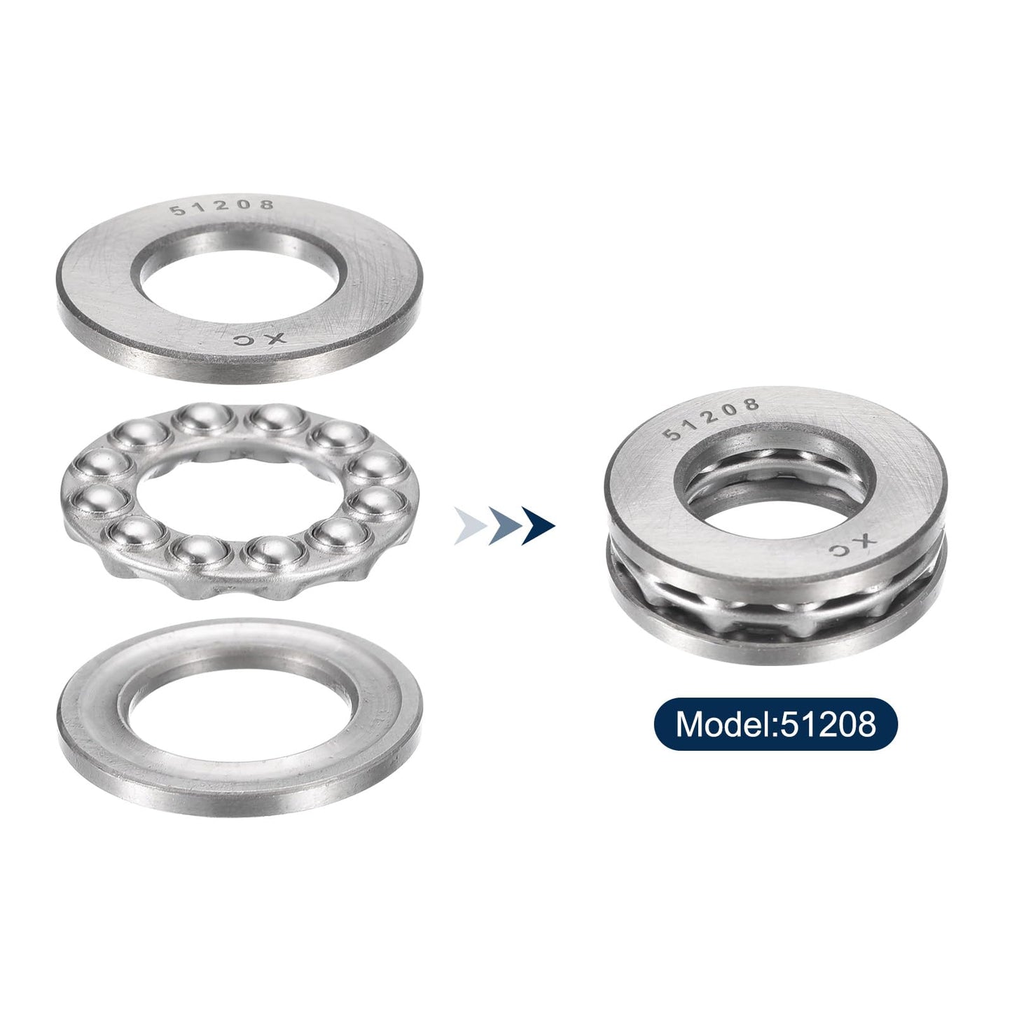 Thrust Ball Bearings, 4pcs 51208 Plane Axial Ball Bearing 3-in-1, 40mm x 68mm x 19mm Chrome Steel ABEC3 Single Row Roller - size: 51208 40mmx68mmx19mm