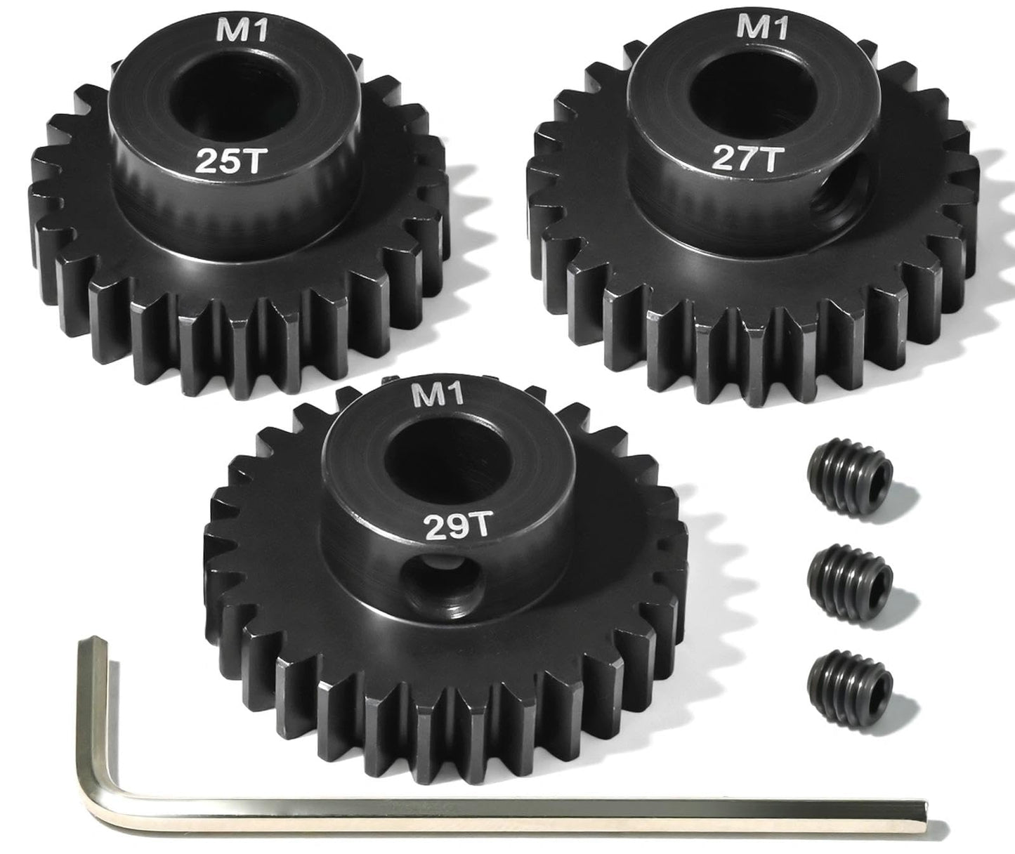 M1 8mm Steel Pinion Gear Set 25T 27T 29T with Laser-Engraved Tooth Count for 1/5 X-Maxx Rc Model Car Buggy Truck Replacement Mod 1 Gear Compatible with Brushed & Brushless Motors 3 Pcs - size: M1-8MM-PG-25T-27T-29T