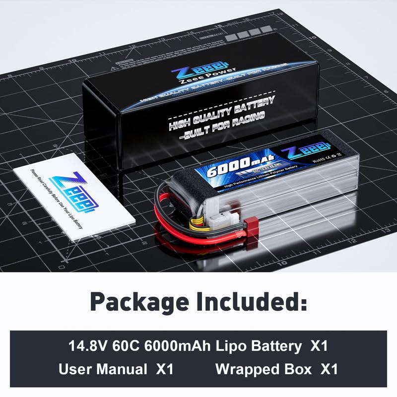 Zeee 4S Lipo Battery 6000mAh 60C 14.8V with T Connector | Soft Case Battery compatible with RC Plane Quadcopter Airplane Helicopter Car Truck Boat