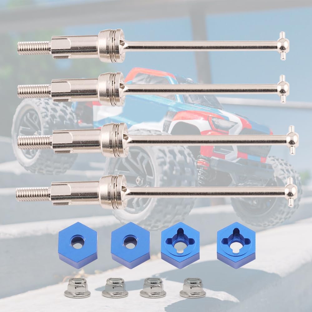 Steel Universal Front and Rear CVD Axles Drive Shafts Set with Aluminum 7075 Wheel Hex Upgrade Parts for Arrma 1/18 Granite Grom Mega 380 Brushed 4x4 Monster Truck RTR, Silver (4PCS) - color: Front-Rear CVD- Silver