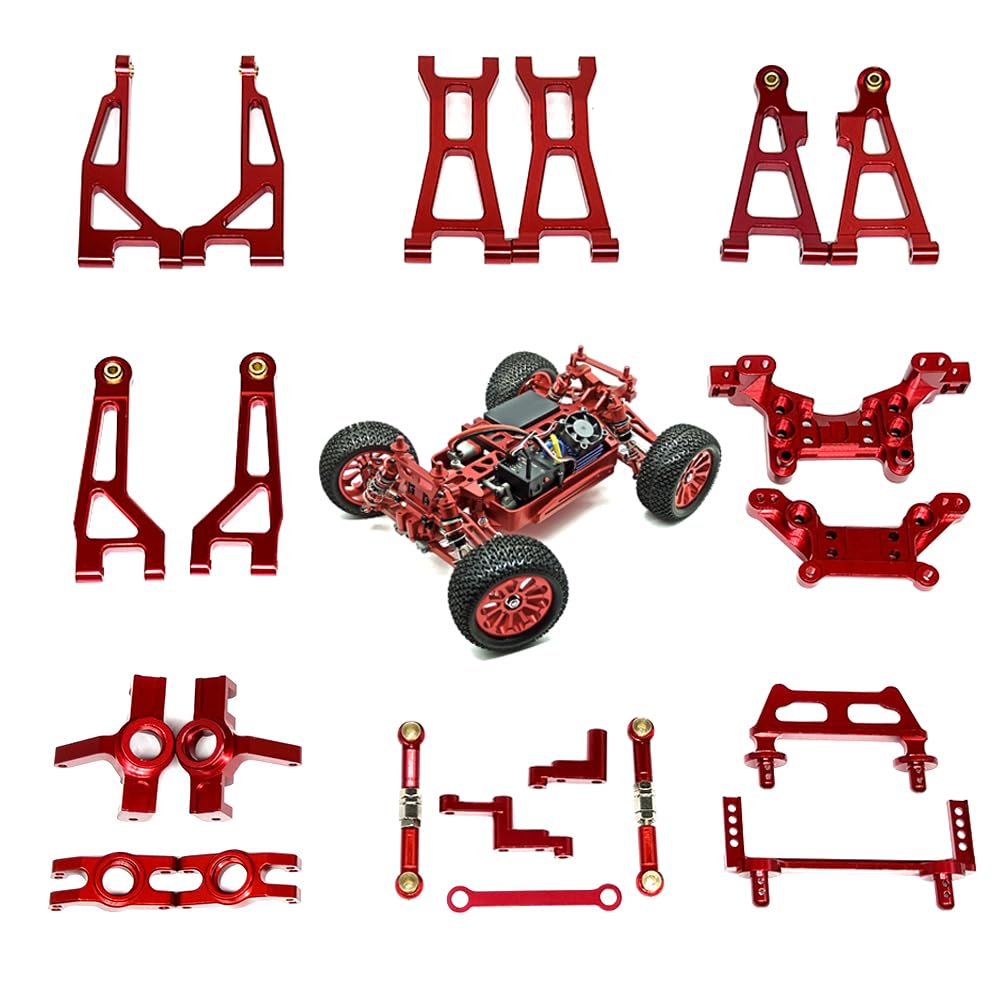 Swing Arm Shock Mount Body Pillar Steering Rod Kit, Metal Aluminum Alloy Upgrade Accessories Spare Part, for Hyper GO BEZGAR Jetwood H16BM H16GT H16DR 1/16 RC Car (10 Sets Red) - color: 10 Sets Red