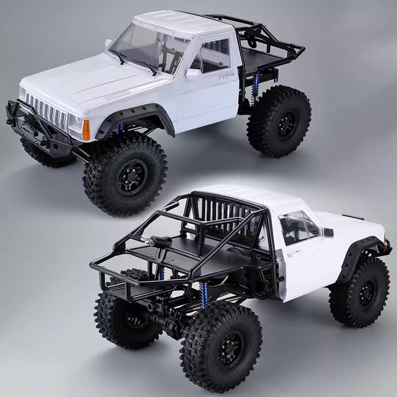 1/10 RC Hard Shell Cab & Back-Half Cage Body Shell Kit for 1/10 RC Crawler TRX4 SCX10 90046 AT4 GEN 8 Scout II,313mm Wheelbase Cherokee Upgrade and Modify (White) - color: White