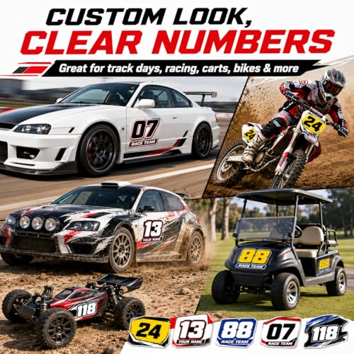 Custom Racing Number Decals, Waterproof Peel and Stick Vinyl Number Stickers, Personalized Race Car Numbers for Motorcycle, Golf Cart, RC Car, Kart, Helmet, Truck