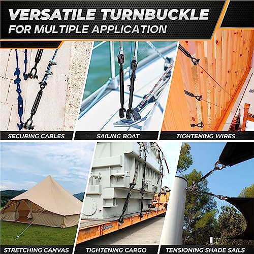 Heavy-Duty 3500LB 5/8”x15” Jaw and Jaw Turnbuckles for Cable Wire Tensioner | Ultra Durable Steel Weather Resistant, Durable Black Turnbuckle for Wire Rope Tension, Shade Sail Hardware, Sun Shade Tent - style: 1Pcs 5/8”x15”