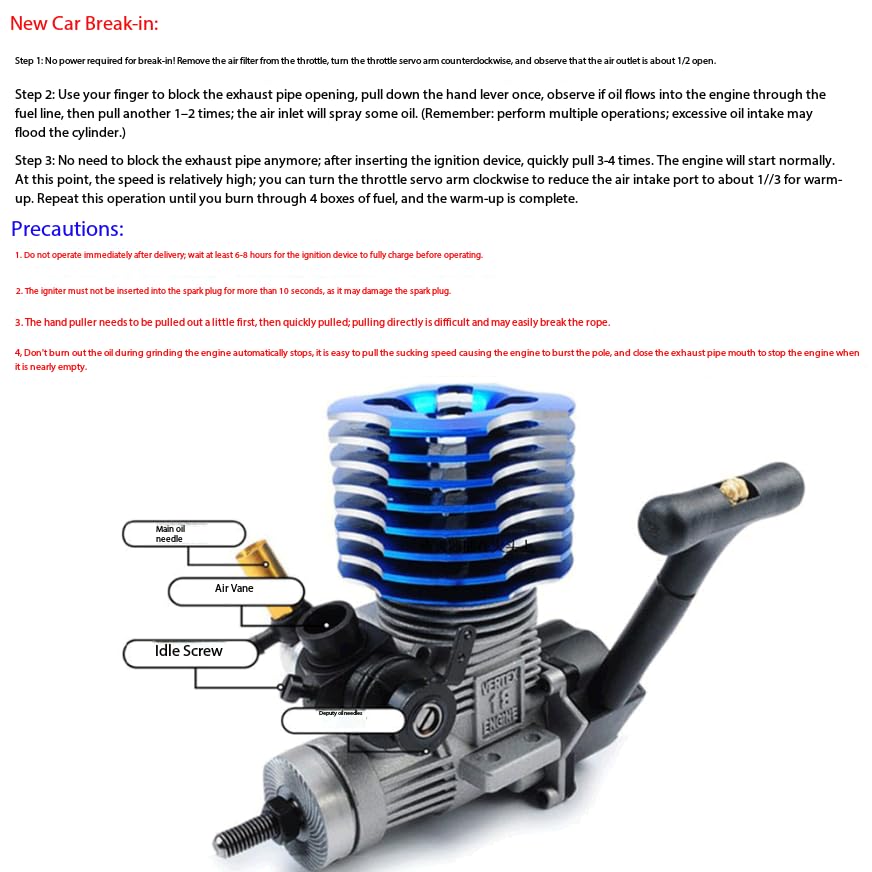 VX18 Nitro Methanol Engine, Vertex .18 Engine for 1/10 Scale RC Car Truck | .18 Displacement Nitro Methanol Glow Plug Engine Replacement for 1/10 Scale Rc Offroad Buggy Truck