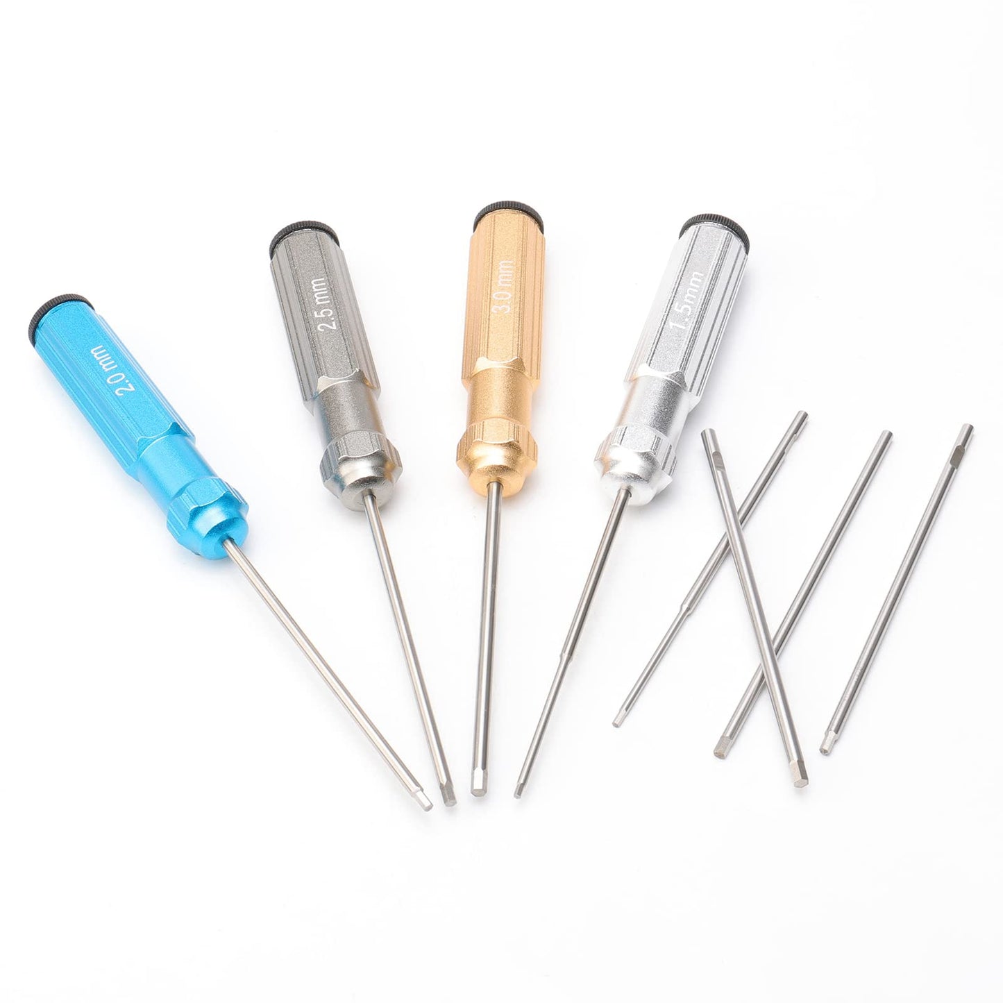 4Pcs RC Screw Driver Kit, 1.5/2.0/2.5/3.0mm Nut Screwdrivers with Small Cross Wrenches Sleeve, Hex Driver Repair Tool Set for RC Car Helicopter Models