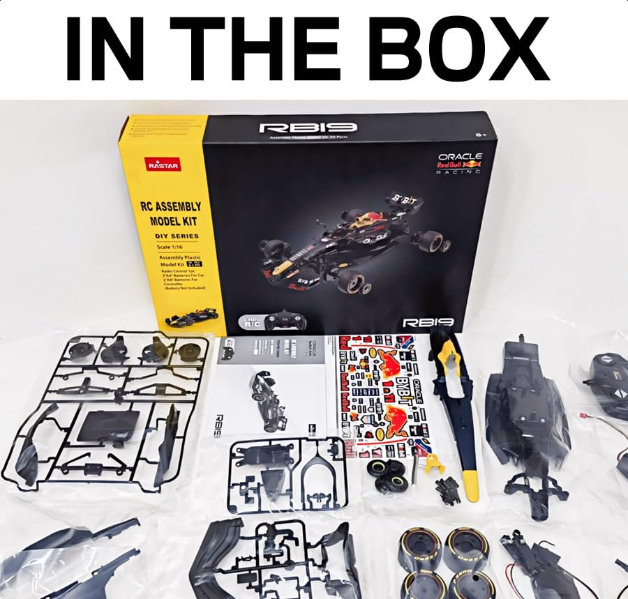 RASTAR Build Your Own RC Car RedBull F1 Kit with Remote, Motor & DIY Decals | Officially Licensed, Ideal Gift, 55PCs 1/16 Scale Formula 1 Model Car Building Kit for Play & Display, 92600