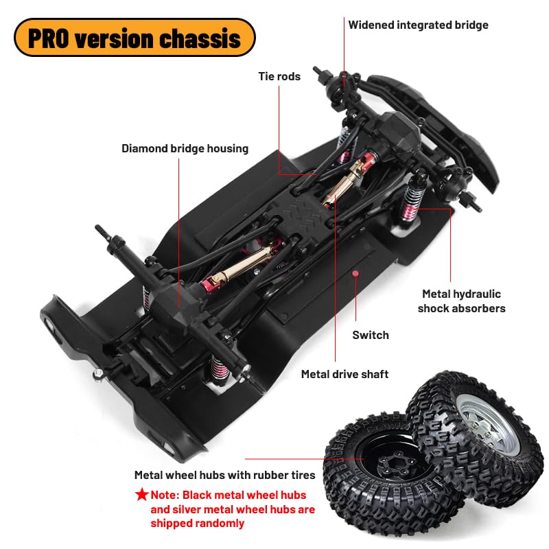1:18 Scale RC Car Black Warrior PRO – Wrangler-Style Rock Crawler Off-Road Truck with High-Torque Motor, 20A Waterproof ESC, 2.4GHz Remote, 7.4V Battery for Adults & Hobbyists