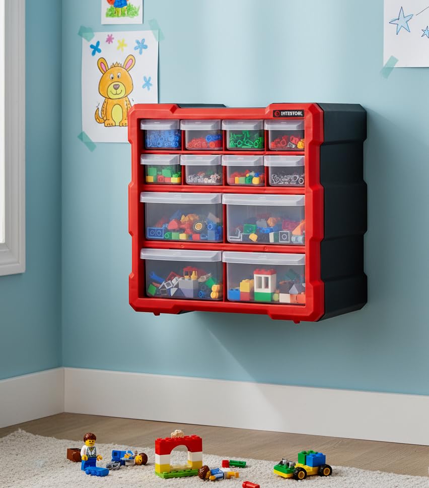 Small Parts Organizer - 12 Removeable Bin Drawers - Tool Box for Storing Hardware and Garage Organization - For Screws, Bolts, Legos, Arts and Crafts - 10” x 10” x 6” - BX08-4024 - style: 12 Drawers