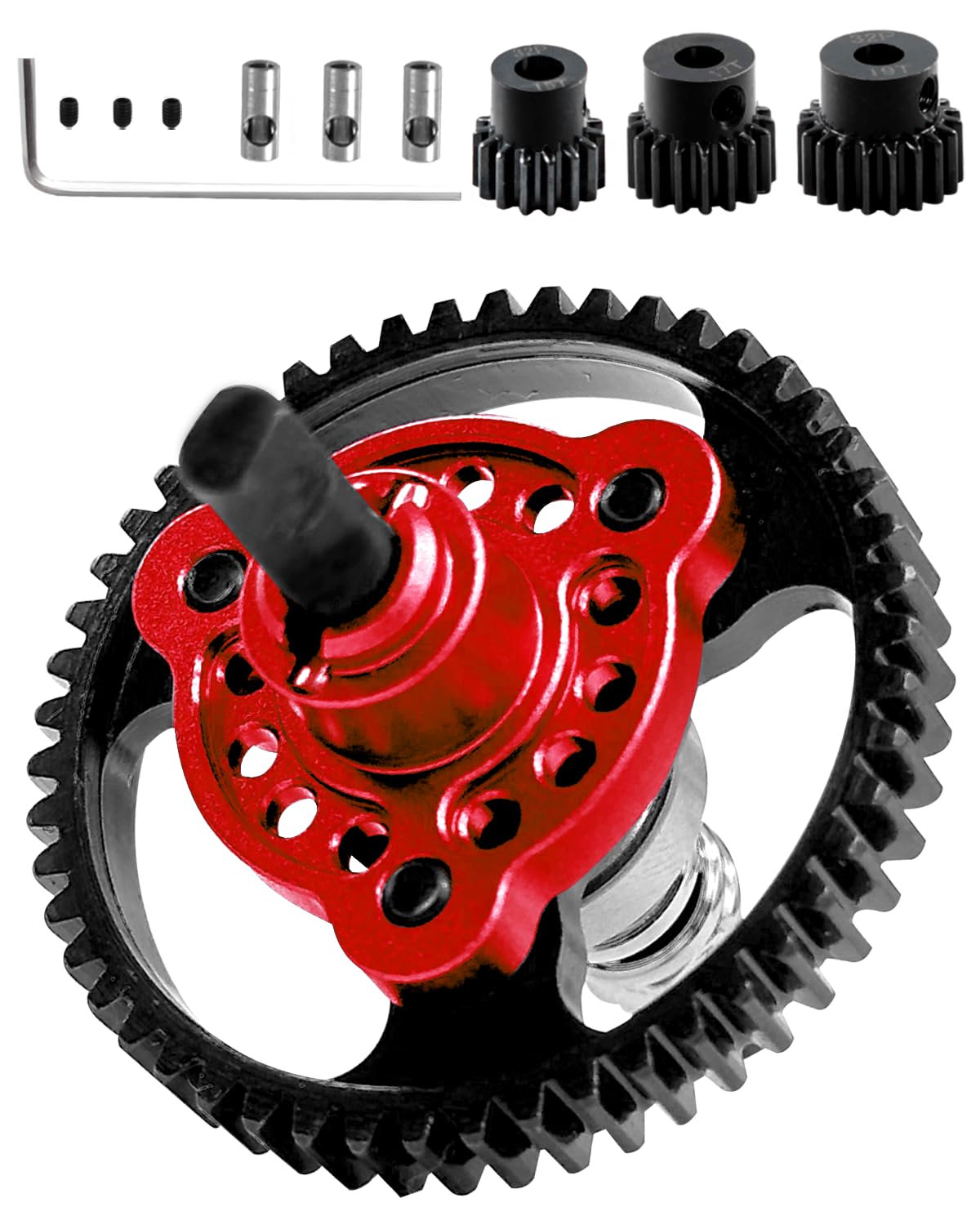 53T Spur Gear Upgrades Part for Slash 4X4/VXL Stampede 4X4/VXL Rustler 4X4/VXL,53T Slipper Clutch Eliminator with Pinions Gears Set(15T 17T 19T),Hardened Steel RC Upgrades,#6878,Red - color: Red(53T)