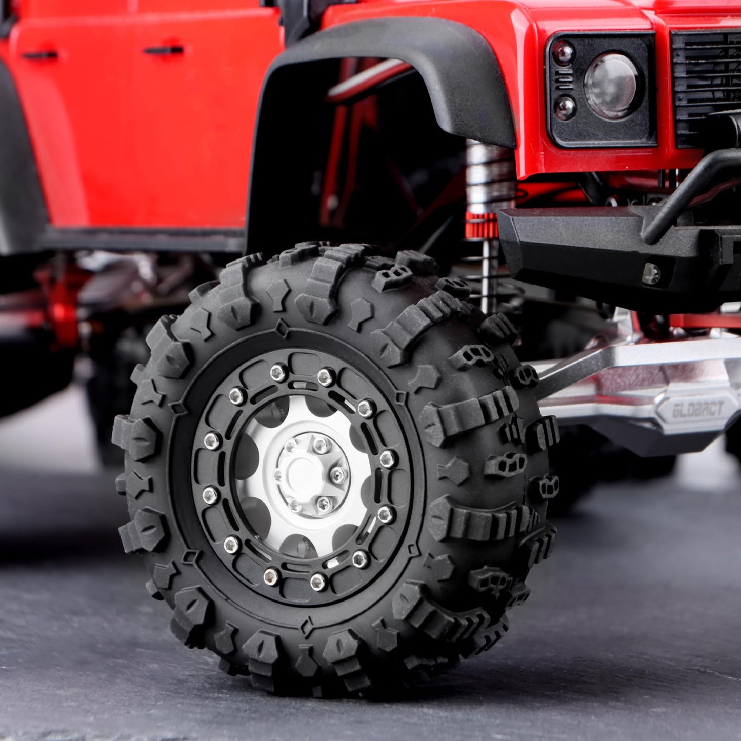 1.3" Beadlock Wheels & M/T Tires for TRX4M SCX24 Ascent-18 | RC Aluminum Beadlock Wheels Secure Mud Terrain Tires for 1/18 1/24 RC Micro Crawlers Upgrades - color: Silver Titanium