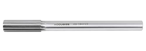 Accusize Industrial Tools 7/8'' H.S.S. Straight Shank Straight Flute Chucking Reamer, Flute Length 2-5/8'', Oal 10'', Right Hand, 8 Flute, 5015-0245 | 7/8" HSS Straight Shank Straight Flute Chucking Reamer, Flt Len 2-5/8", OAL 10", Right Hand Cut, 8 Flute