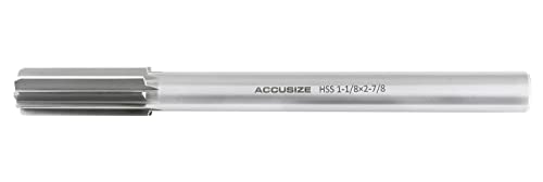 Accusize Industrial Tools 1-1/8'' H.S.S. M2 Straight Shank Straight Flute Chucking Reamer, Flute Length 2-7/8'', Oal 11'', 10 Flute, 5015-0305 | 1-1/8" HSS M2 Straight Shank Straight Flute Chucking Reamer, Flt Len 2-7/8", OAL 11", Right Hand Cut, 10 Flute