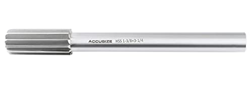Accusize Industrial Tools 5015-0330 H.S.S. M2 Straight Shank Straight Flute Chucking Reamer, 1-3/8 in | 1-3/8" HSS M2 Straight Shank Straight Flute Chucking Reamer, Flt Len 3-1/4", OAL 12", Right Hand Cut, 10 Flute - size: 1-3/8 in.