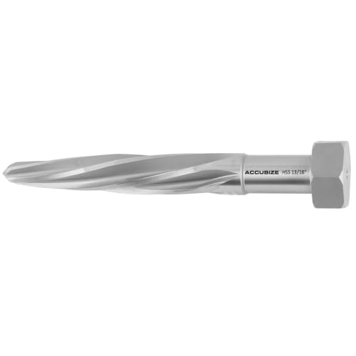 Accusize Industrial Tools H.S.S. Aligning Reamer - 13/16'' Diameter, 5'' Flute Length, 7'' OAL, Hex Shank, Spiral Flute, 0523-6035 | HSS Aligning Reamer, 13/16" Dia, 5" Flute, 7" OAL, Hex Shank, Spiral Flute - size: 13/16 inch