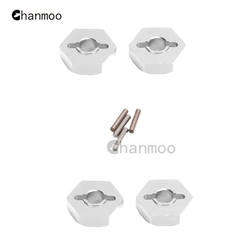 1/10 12mm Wheel Drive Hex with Pin Screws for 1:10 RC RC Buggy Truck Car Upgrade Parts Slash 2WD HSP 102042 122042 Redcat Rc4wd Tamiya Axial SCX10 D90 Hpi LRP WLtoy 4PCS (Silver) - color: Silver