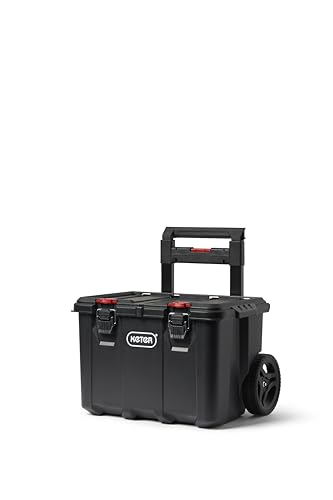 Keter Stack N Rolling Tool Box Modular Storage System 3 Piece | Black and Red, Heavy Duty, Weatherproof, All Terrain Wheels, Durable, Easy to Use, Telescoping Handle - color: Black/Red, size: 3PC System