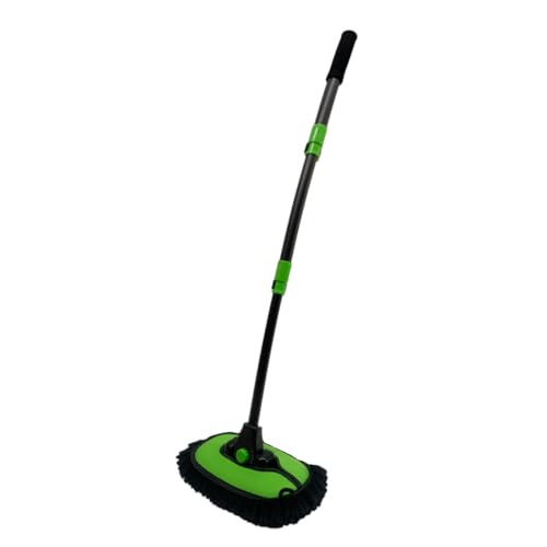 43'' Car Wash Brush with Long Handle Chenille Microfiber Car Wash Kit Mitt Retractable Bent Pole Car Wash Mop for Cars RV Truck Boat (Green-1) - color: Green-1