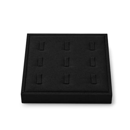 Oirlv Black Microfiber Jewelry Ring Display Tray | Black Microfiber, 5.51"X5.51"X0.79" with 9 Ring Slots, Grips Rings Tightly, Soft Surface Prevents Scratches - style: P13705