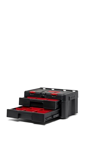 Keter Stack N Rolling Tool Box Modular Storage System 4 Piece | Black and Red, Heavy Duty, Weatherproof, All Terrain Wheels, Durable, Easy to Use, Telescoping Handle - color: Black/Red, size: 4PC System