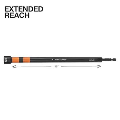 Klein Tools 10916PNDC 9/16-Inch Power Nut Driver, Magnetic Color-Coded Power Nut Driver, Impact-Rated with 10-Inch Extended Reach - size: 9/16" 10-Inch Extended