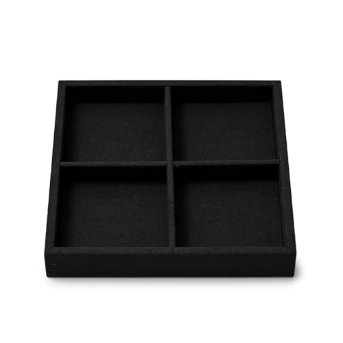 Oirlv Black Microfiber Jewelry Jewelry Tray 4-Compartment | Soft Black Microfiber Material, 5.51"X5.51"X0.79", Clean Minimalist Display, Perfect for Rings and Small Accessories - style: P13714