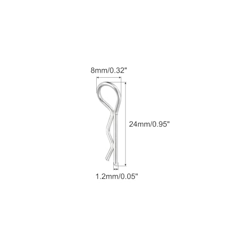 MECCANIXITY 50pcs 30-Degree Angle RC Body Clips Bent Spring R Pins 24x1.2x8mm for 1/8 1/10 1/16 Scale Model RC Car Crawler Truck Shell Replacement Parts(Silver) - size: 1.2x8mm