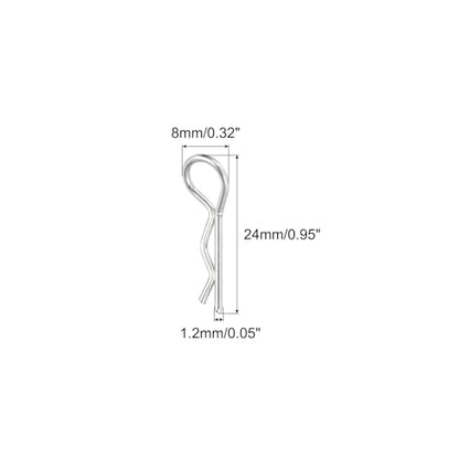 MECCANIXITY 50pcs 30-Degree Angle RC Body Clips Bent Spring R Pins 24x1.2x8mm for 1/8 1/10 1/16 Scale Model RC Car Crawler Truck Shell Replacement Parts(Silver) - size: 1.2x8mm