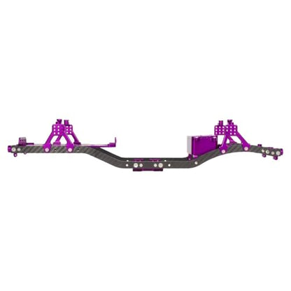 SCX10 Chassis Set for 1/10 RC Crawler w/Carbon Fiber Rails Metal Brace Skid Plate Adjustable Shock Mount Radio Box Battery Tray (Purple Set) - color: Purple Set