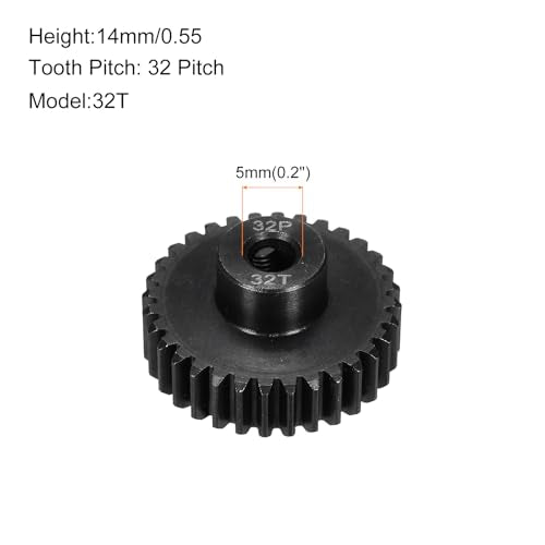 32P Steel Pinion Gear Set 32T for 5mm Shaft Hardened Steel Pinion Gear with Shaft Coupler Connector for RC Motor - style: 32T