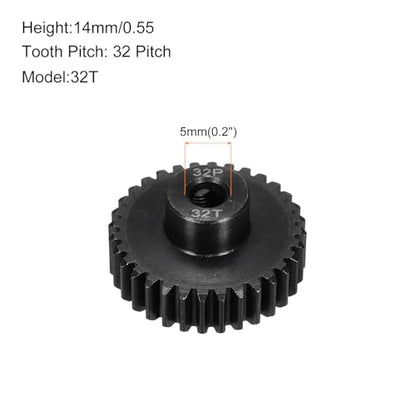 32P Steel Pinion Gear Set 32T for 5mm Shaft Hardened Steel Pinion Gear with Shaft Coupler Connector for RC Motor - style: 32T