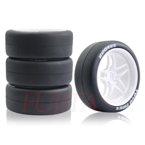 fujita 1/10 RC Rally Racing Drift Tires and Hard Plastic Wheels 65mm OD for Tamiya XV01 XV02 TT02 PTG HSP HPI RGT Kyosho FAZER MK2 PTG (White) - color: White