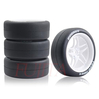 fujita 1/10 RC Rally Racing Drift Tires and Hard Plastic Wheels 65mm OD for Tamiya XV01 XV02 TT02 PTG HSP HPI RGT Kyosho FAZER MK2 PTG (White) - color: White