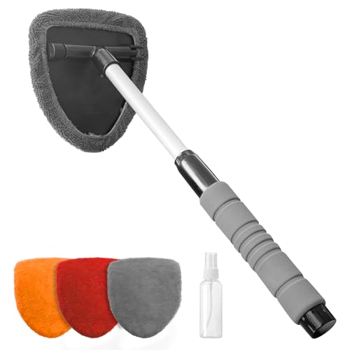 Windshield Cleaning Tool, Car Window Cleaner, Vehicle Window Cleaner with Extendable Handle & 2 Washable Microfiber Pads, Car Interior Glass Wiper Cleaning Kit for Most Vehicles (StyleB) - color: StyleB