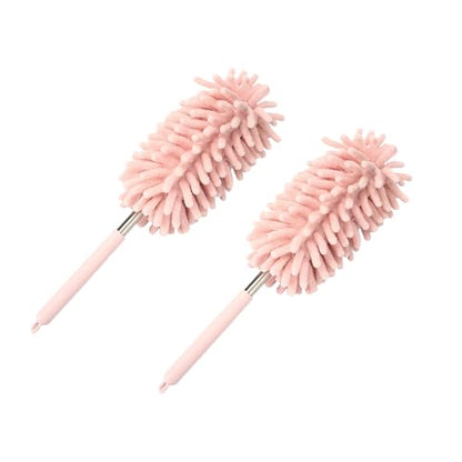 2PCS Car Interior Duster with Extension Pole, Microfiber Retractable Dusters Auto Dash Cleaning Tool, Soft Chenille Hand Washable Dusters for Vehicle Window Office Furniture (Pink) - color: Pink