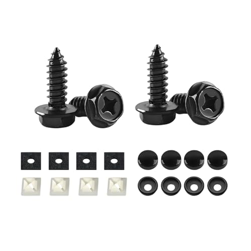 4 Set Anti-Theft License Plate Screw Kit, Stainless Steel Car Tag Frame Mounting Hardware with M6 1/4" Screw, Rustproof Auto Tag Plate Security Bolt Fastener, Universal Fit (Black) - color: Black, size: 4 PCS